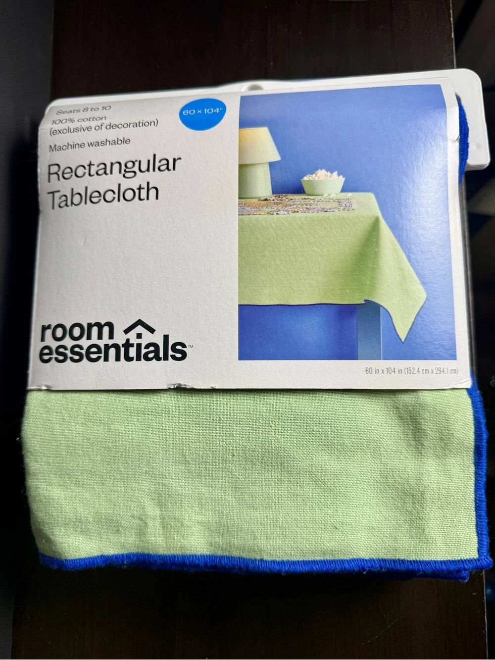 Room Essentials Light Green Tablecloth with Blue Trim